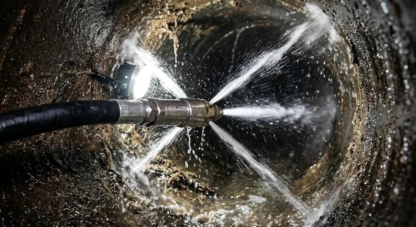 High-pressure hydro jetting nozzle cleaning sewer pipe for Storm Drain Cleaning in Wadsworth